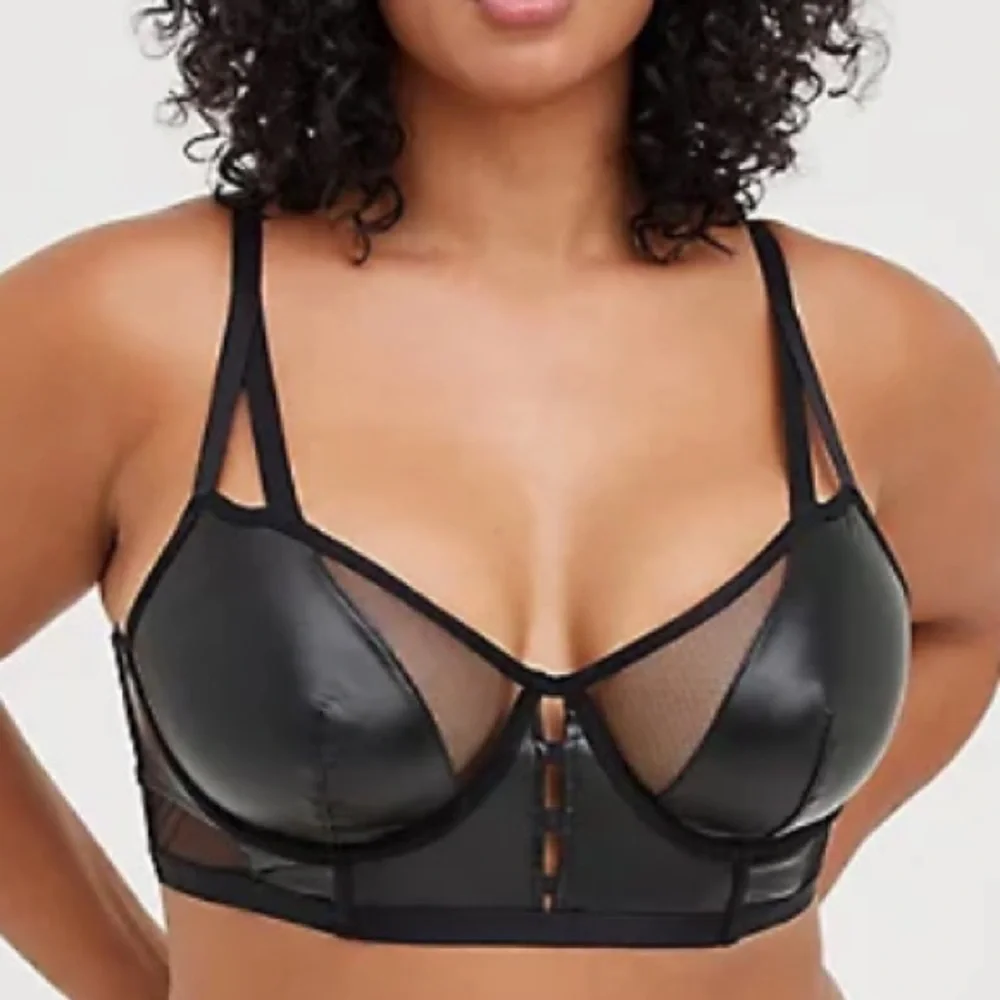 Torrid Black Faux Leather & Mesh Bralette, Sizes 0X, 3X, 4X - Picture 3 of 6